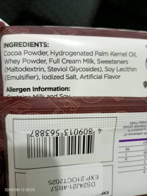 Ingredient list label
