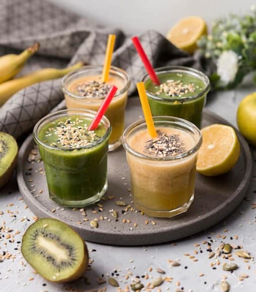 Four glasses of healthy smoothies