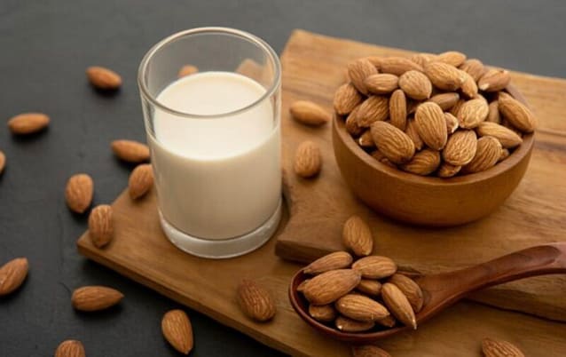 Almond milk and almond nuts