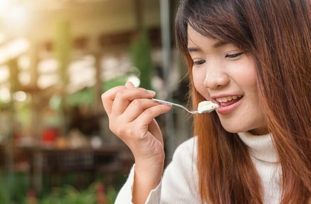 Eating yogurt