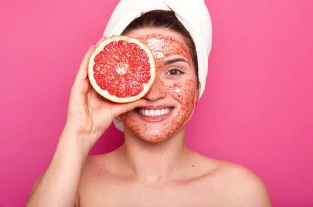 Woman applied a fruit face mask