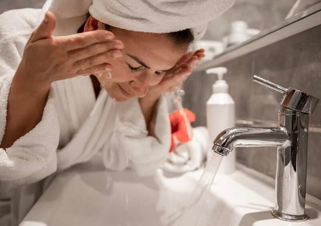 Woman washing her face separately