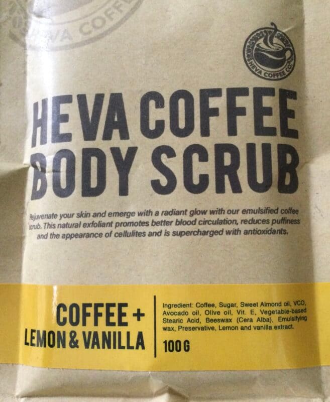 Ingredients list label of a natural body scrub
